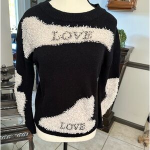 AZI black white Yin Yang pullover sweater long sleeve scoop neck love fuzzy top